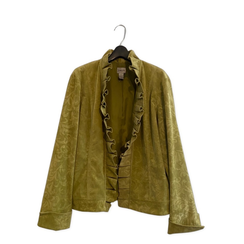 Chico’s Green Velveteen Jacket with Ruffles